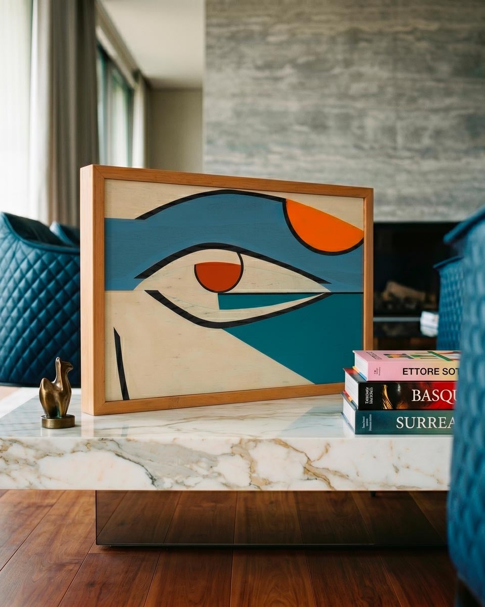Quadro pop surrealista Matteo Balistreri "Vele Sguardo 2", opera originale 1992.