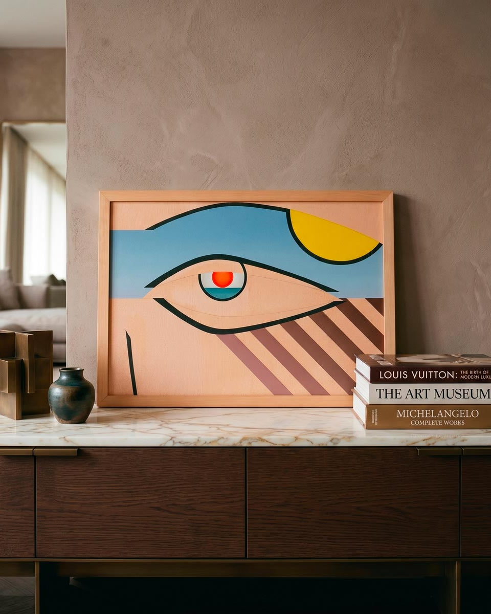 Quadro geometrico Matteo Balistreri "Vele Sguardo", tecnica mista originale del 1994.