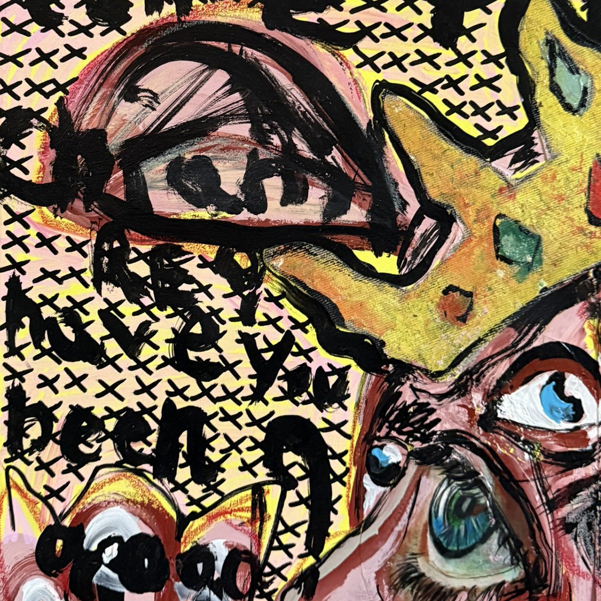 Il Quadro Queen di Massimiliano Precisi esposto su una parete come pezzo di arte provocatoria.