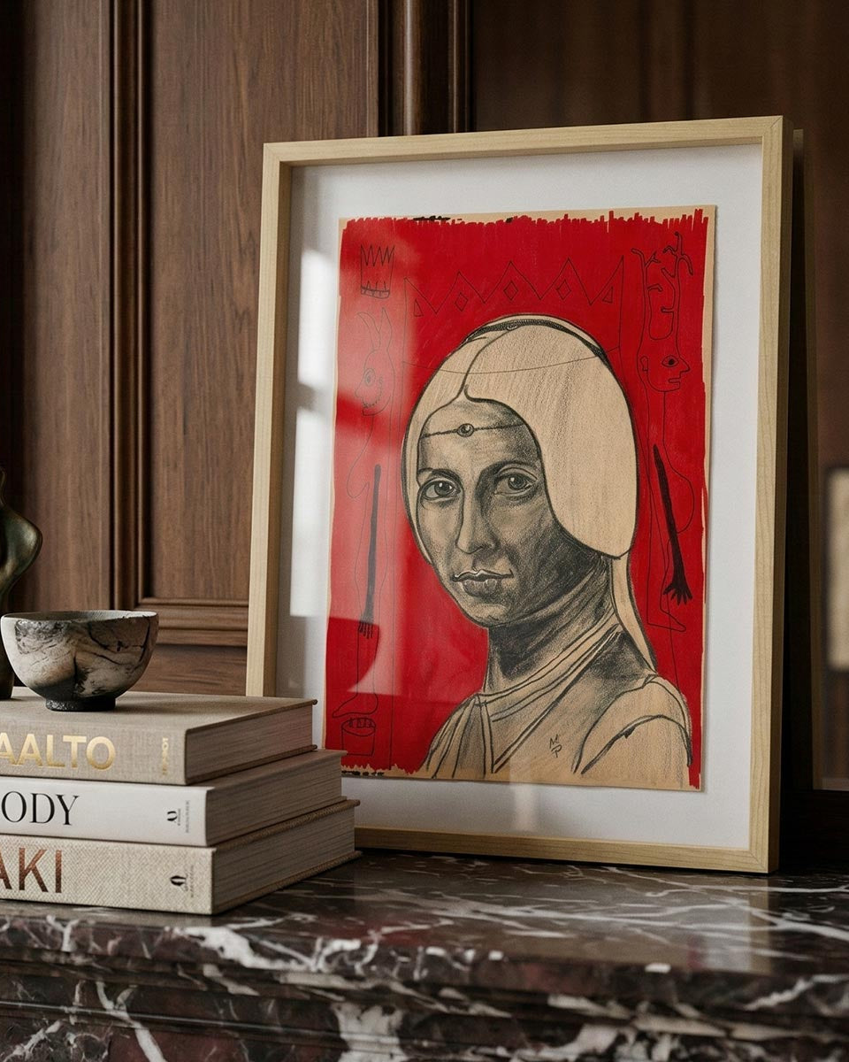 Primo piano del volto nel quadro materico Massimiliano Precisi, evidenziando il dettaglio del terzo occhio.