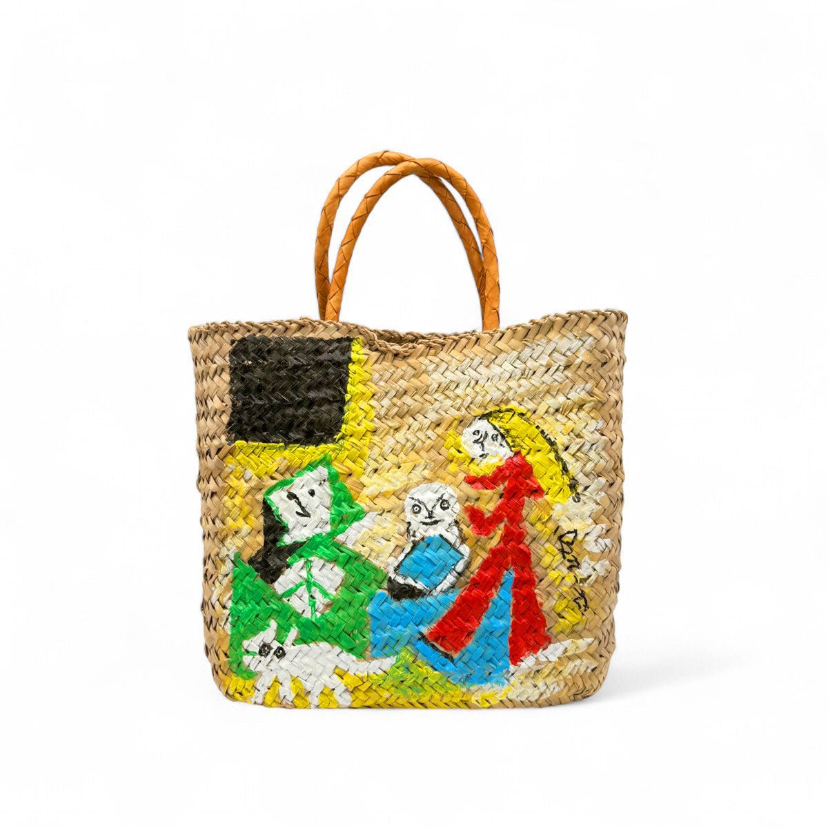 Dettaglio della paglia intrecciata a mano della borsa artigianale La Scena Cubista.