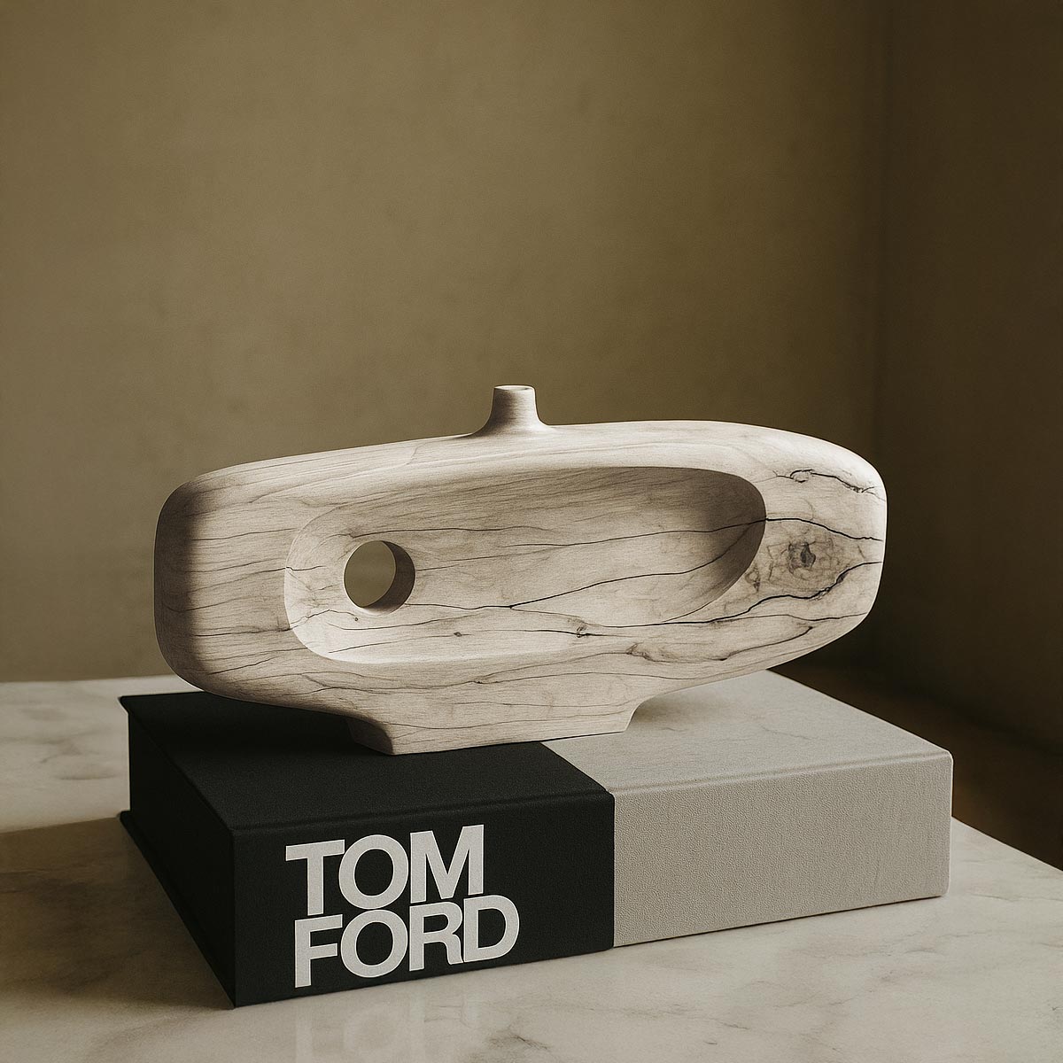 Scultura in legno di acero massello, firmata Estebanland per Vicode, con forma fluida e scavata.