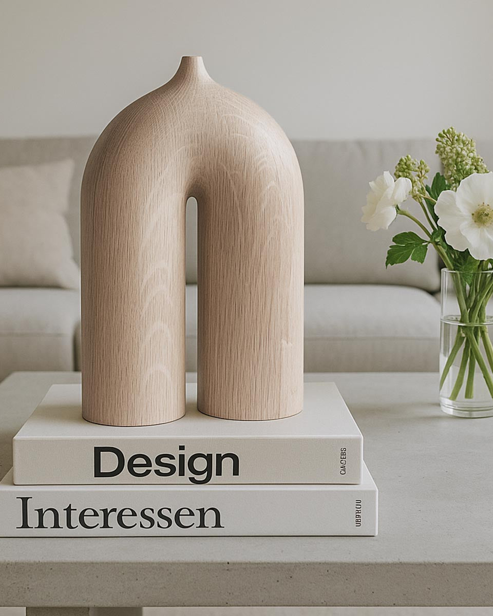 Scultura in legno di rovere a forma di arco, pezzo unico firmato Estebanland per Vicode.