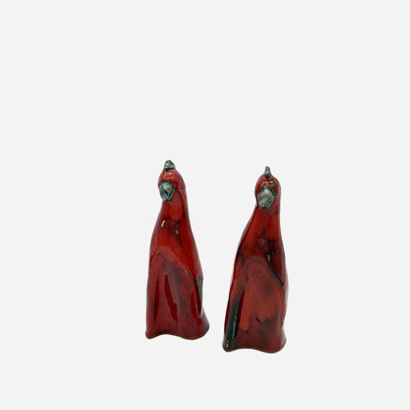 Vista laterale dei due Pappagallini Scarlet Duo che si guardano, creando una composizione romantica.