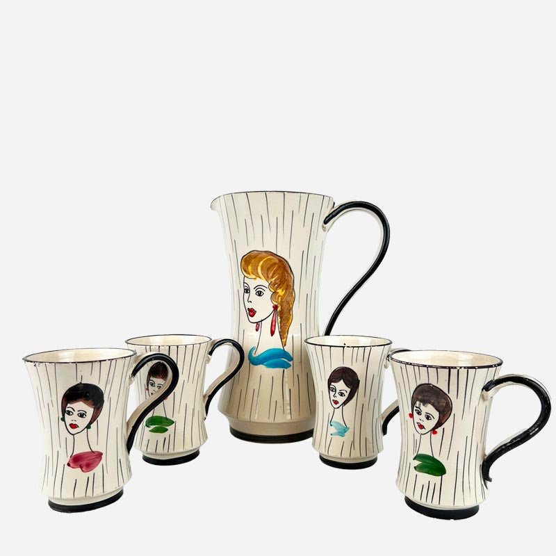 Set limonata vintage "Lemonade Nostalgia" completo, con caraffa e sei bicchieri in ceramica di Montelupo.