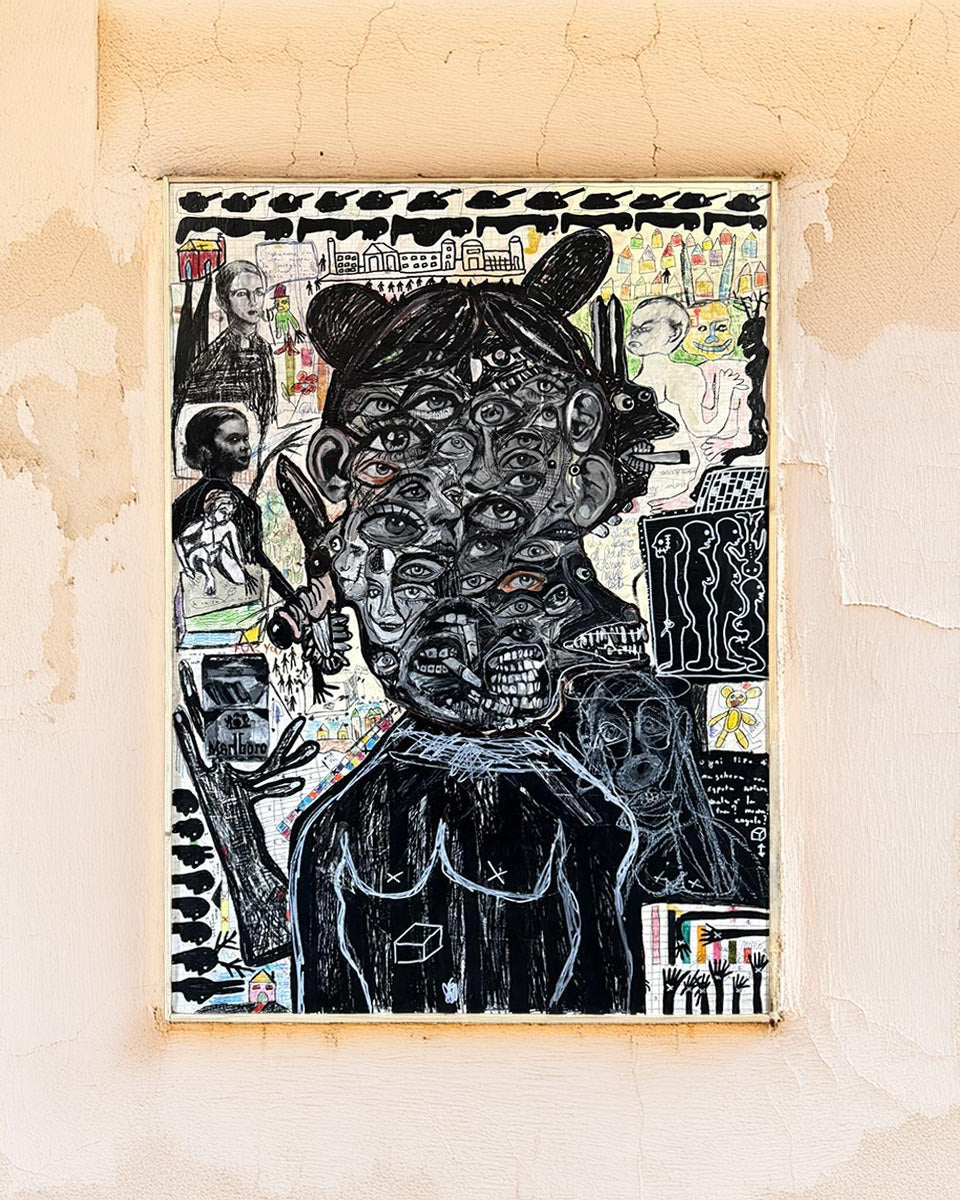 Opera Sui Exitium di Massimiliano Precisi, pittura a tecnica mista su legno.