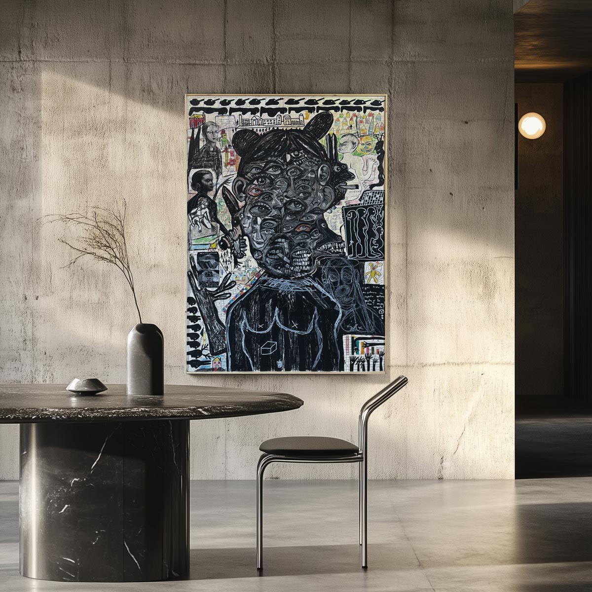 Dettaglio dei topi e dei simboli di decadenza urbana nel quadro di Precisi.