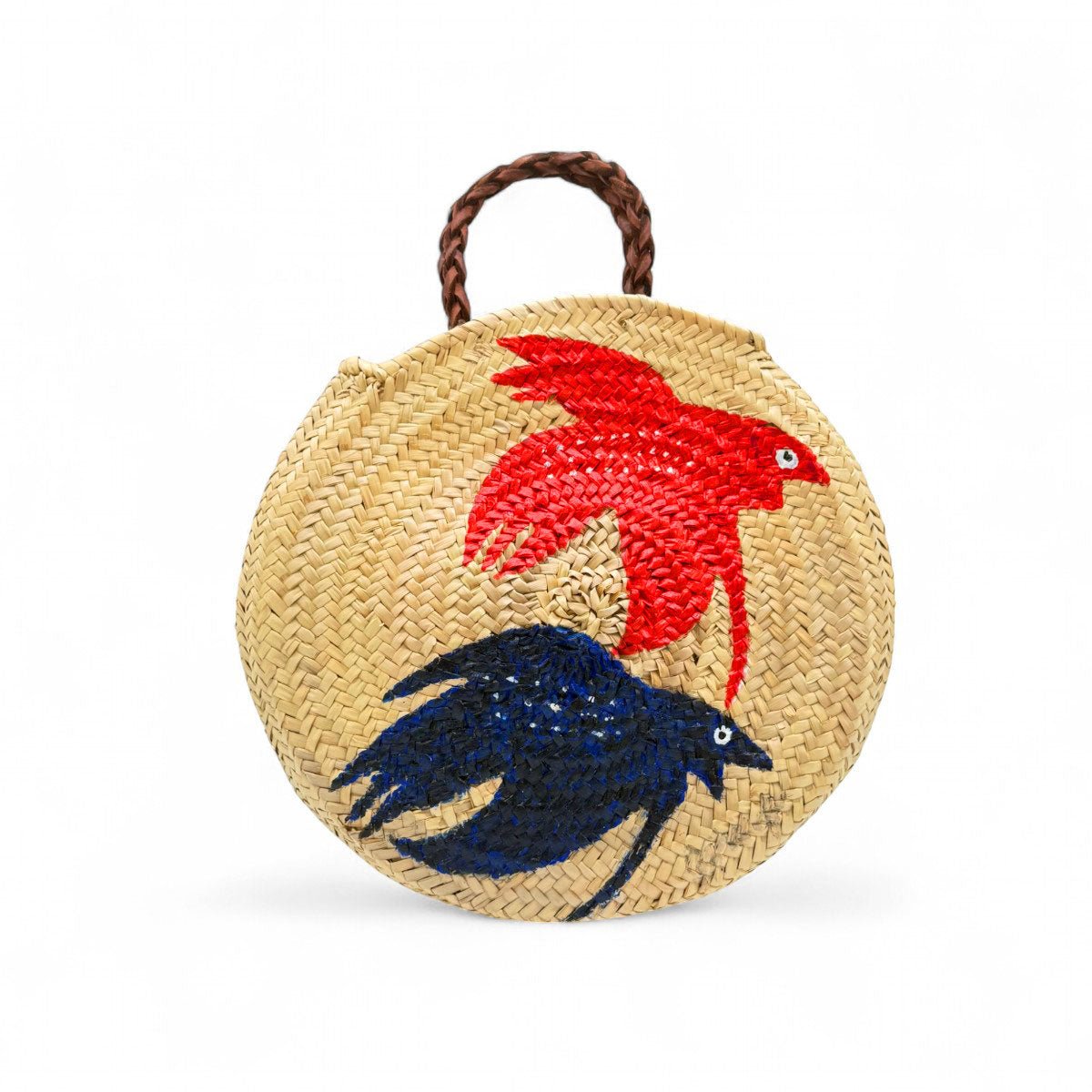 Dettaglio della paglia intrecciata della borsa rotonda artigianale I Pesci Combattenti.