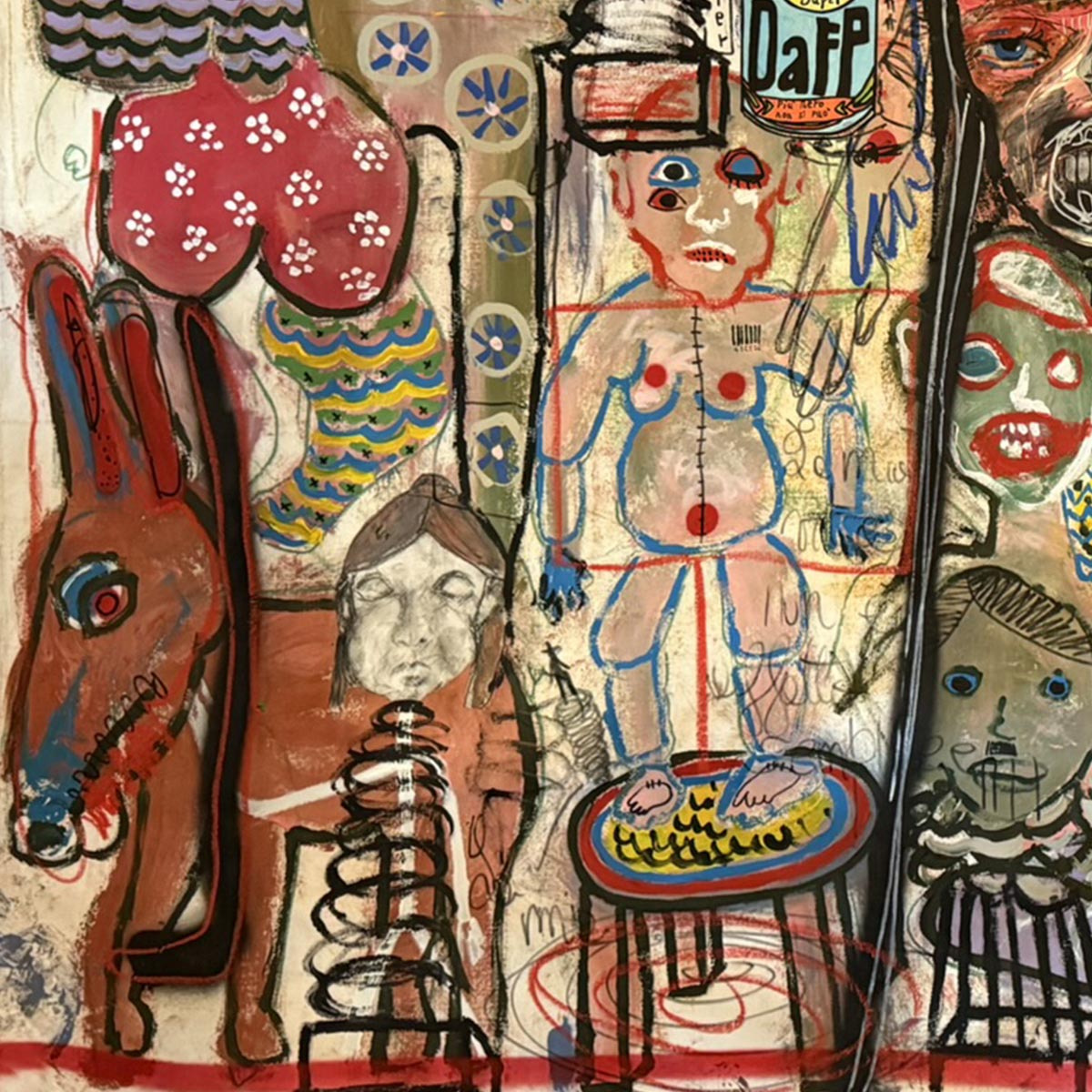 L'Opera The Puppet Child di Massimiliano Precisi esposta su una parete di una galleria.