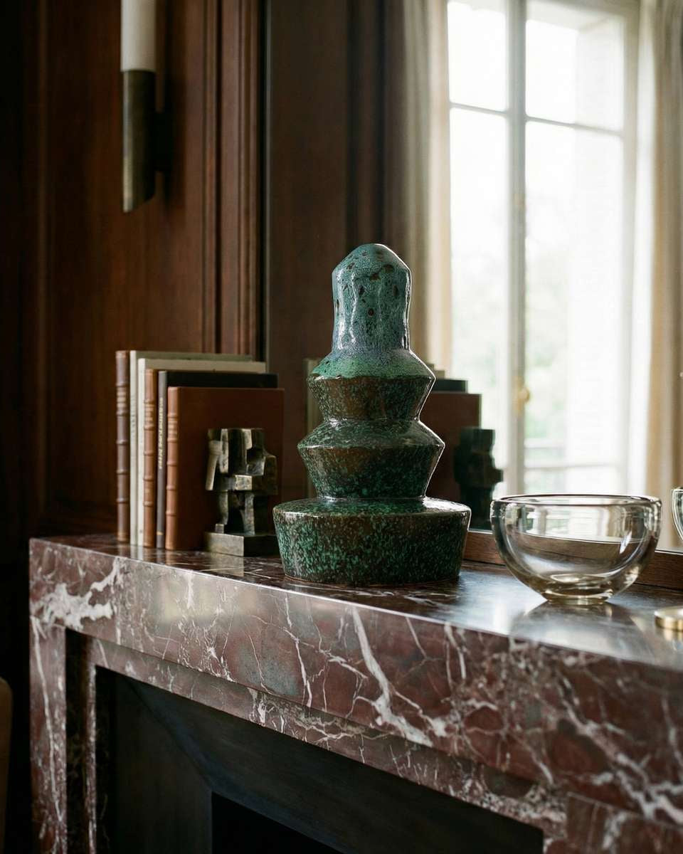 Dettaglio smalto verde muschio e petrolio su ceramica
