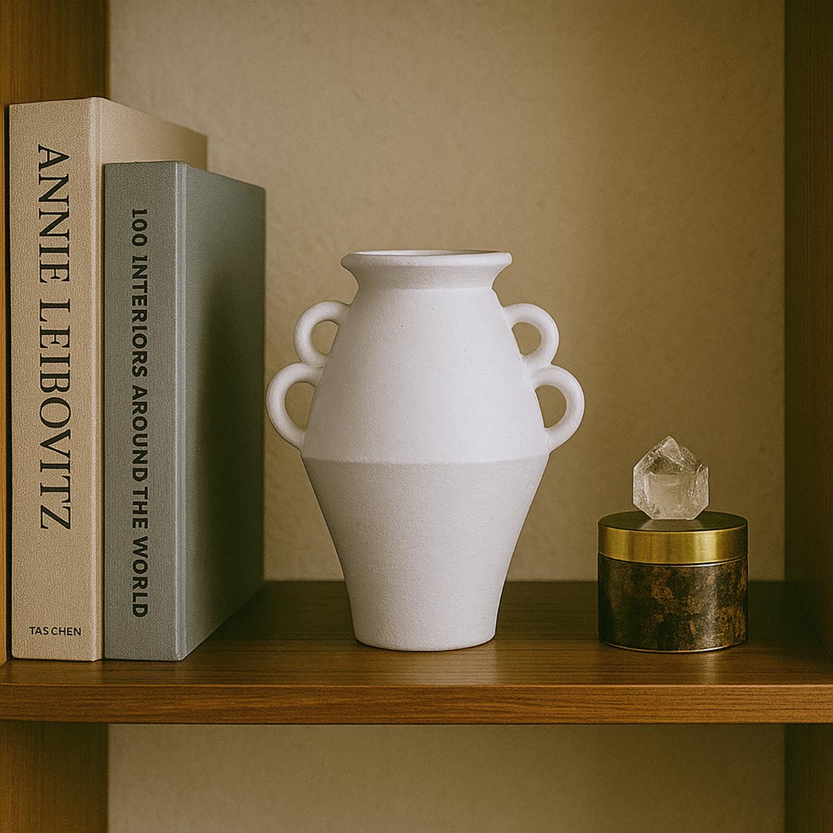 Vaso Anadolu in ceramica bianca, scultura funzionale di artigianato turco con manici scultorei.