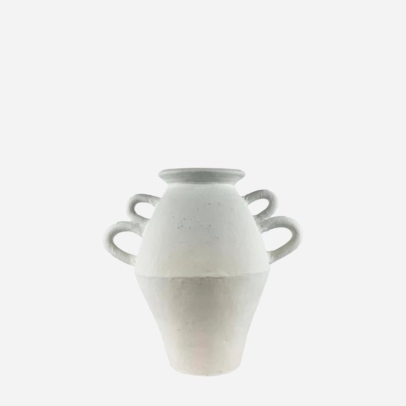 Dettaglio della finitura bianca e luminosa della ceramica artigianale del Vaso Anadolu.