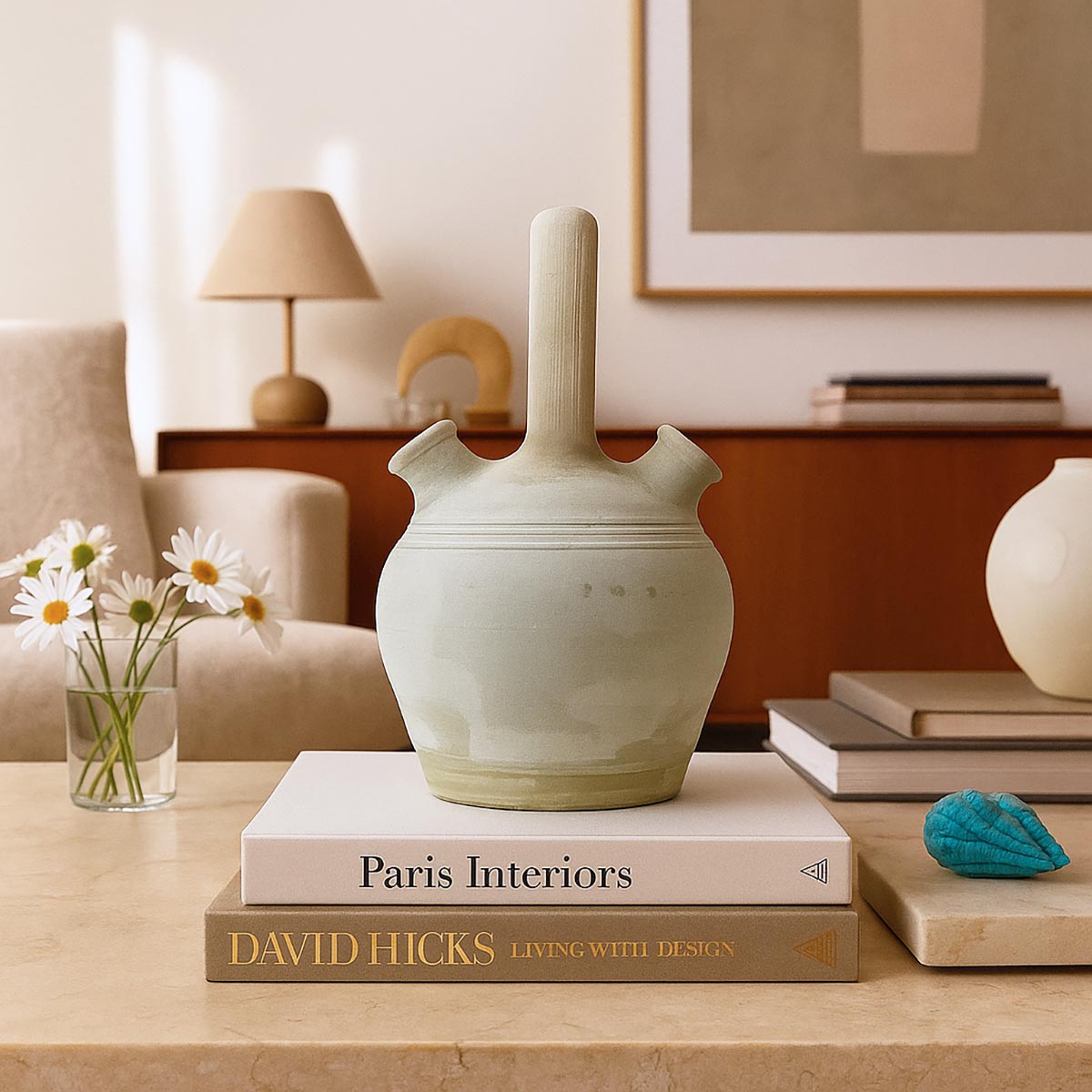 Primo piano della texture materica e porosa della terracotta del Botijo Valenciano.