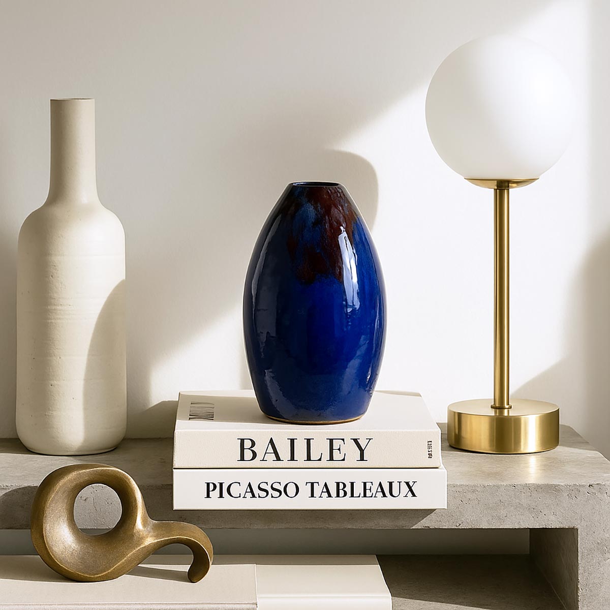 Vaso Conico Blu dal design minimalista in ceramica con smaltatura blu scuro lucida.