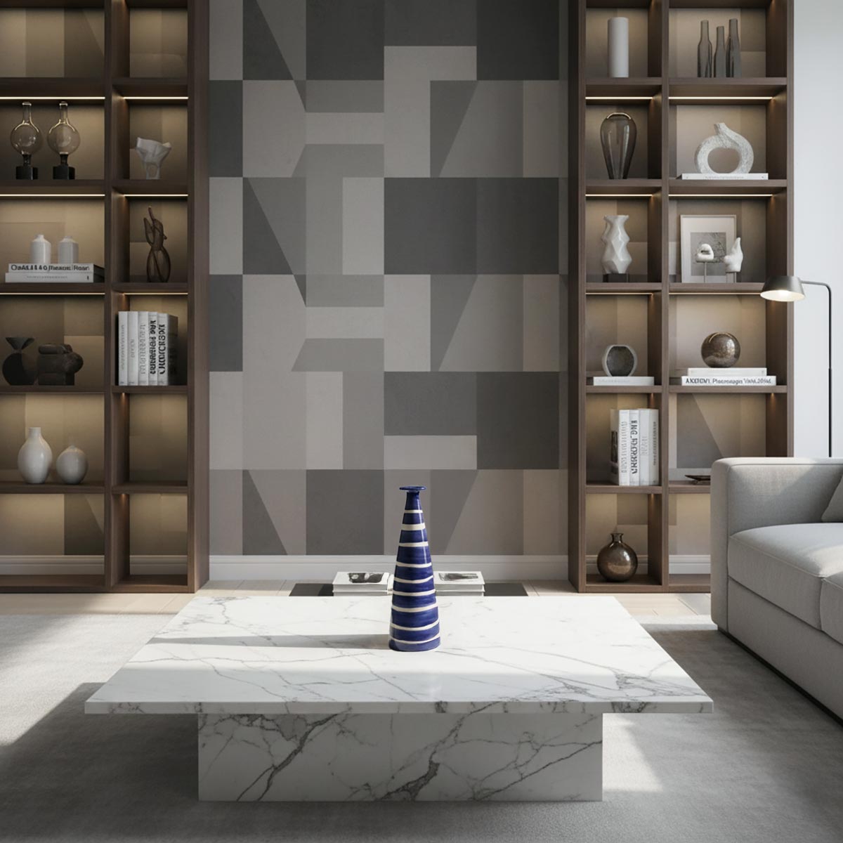 Il vaso ceramica Eco Marina esposto su una console in legno scuro, in stile navale.