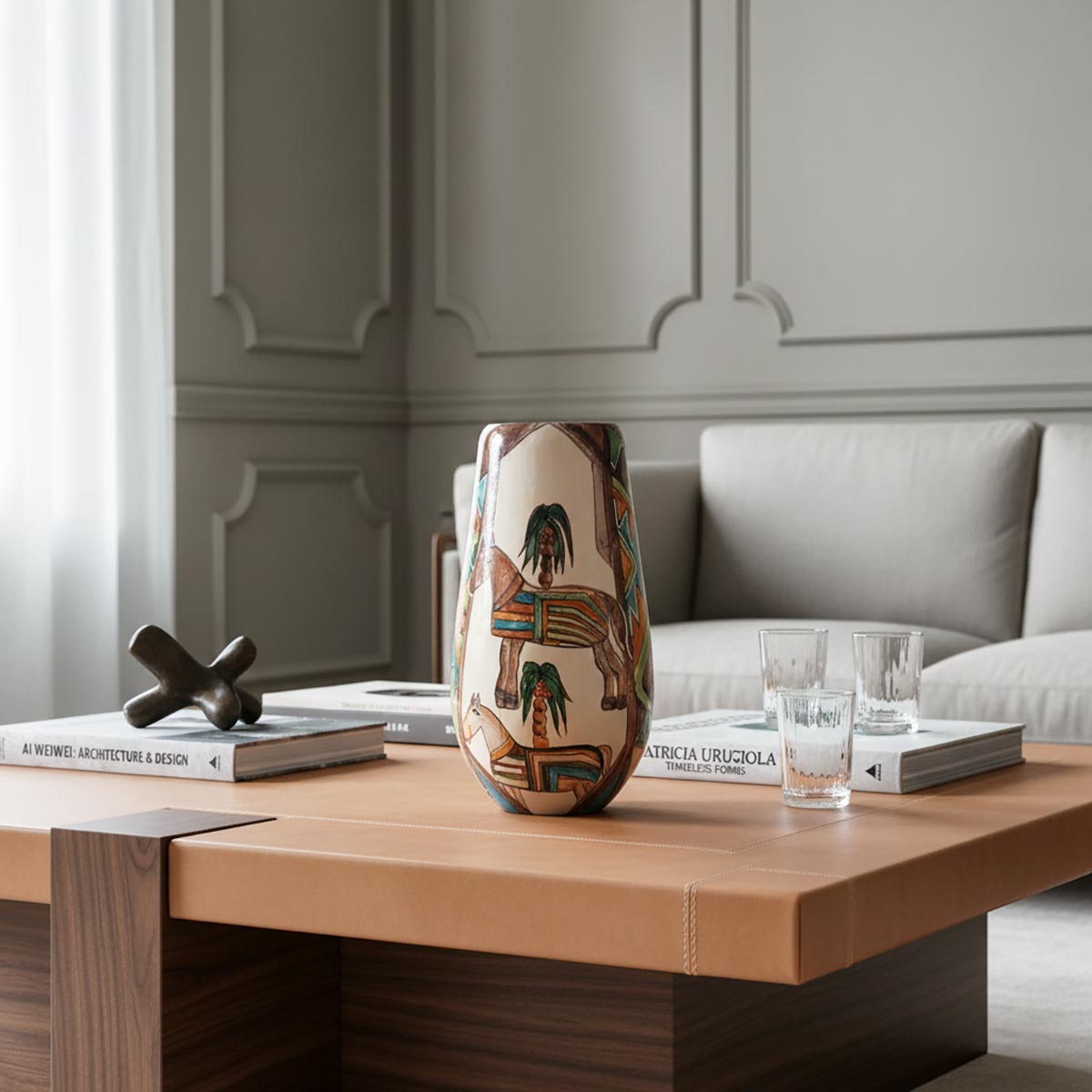 Vaso ceramica etnico Kilim Tulipè di Artema Galli, pezzo unico double-face.