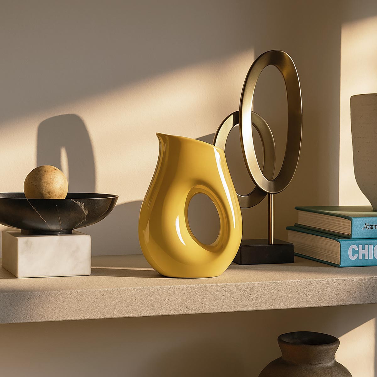 Primo piano della finitura lucida e del colore giallo brillante del Vaso Lemon Drop.