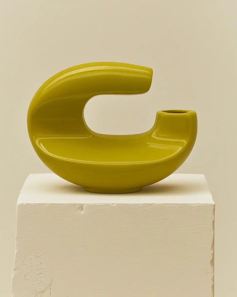 Scultura di design gialla Orbitale Giallo, vaso in ceramica in stile anni '70.
