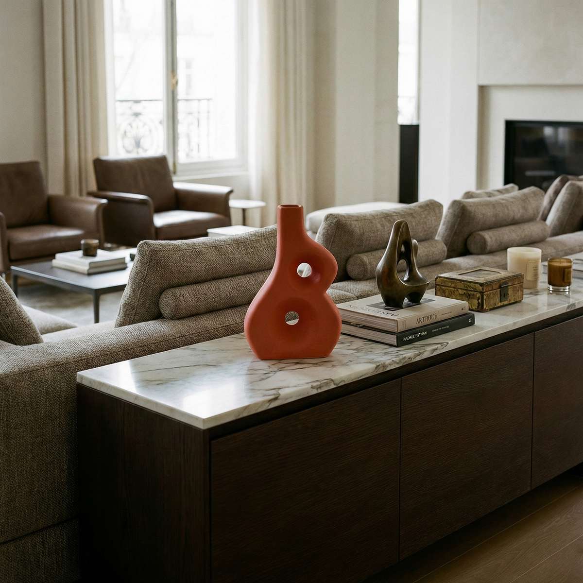 Scultura in terracotta moderna per arredamento stile etnico chic