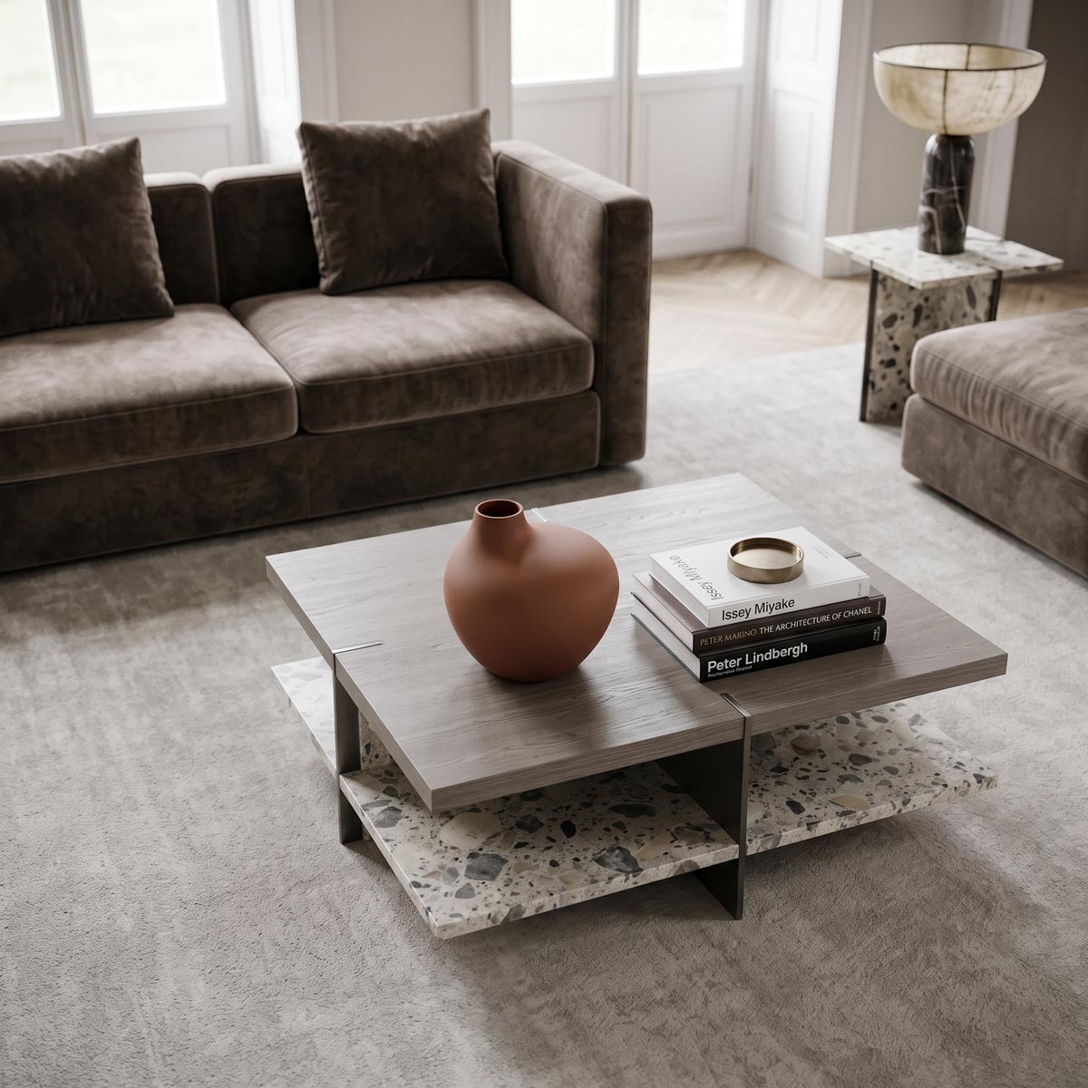 Vaso di design in ceramica artistica marrone Accordo su arredo contemporaneo