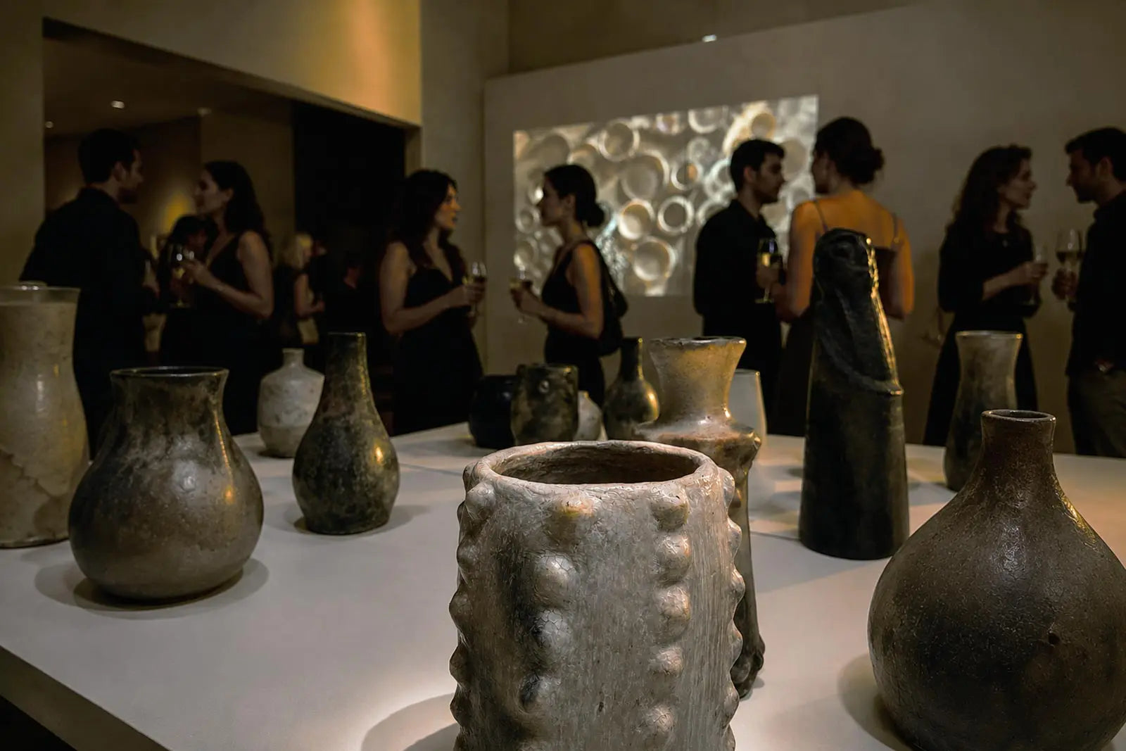 Allestimento Materia senza tempo con vasi Malles a Palazzo Pretorio Vicopisano