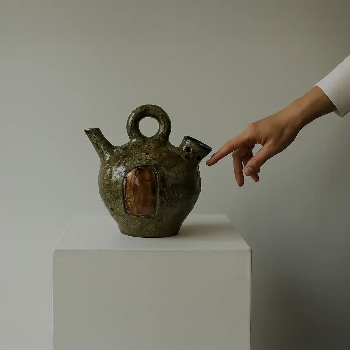 Botijo in ceramica Spirito di Terra, scultura artigianale con venature naturali e toni della terra.