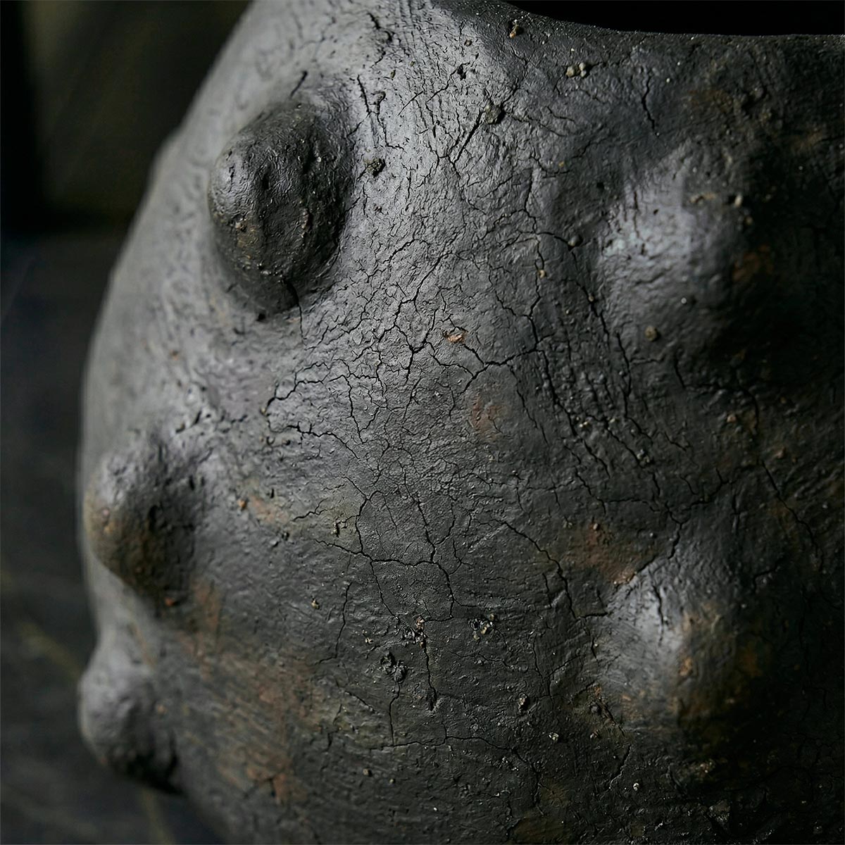 Ampia apertura superiore della ciotola scultura, modellata a mano in argilla cruda.