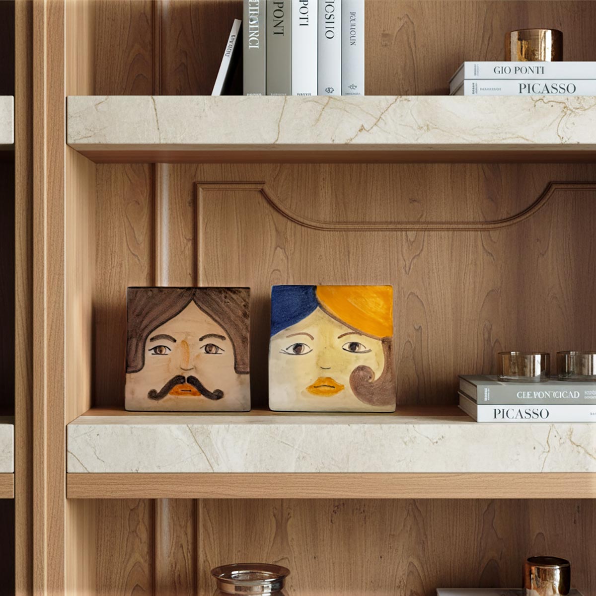 Coppia di mattonelle ceramica dipinte Idda & Iddu (Lei & Lui) di Artema Galli.