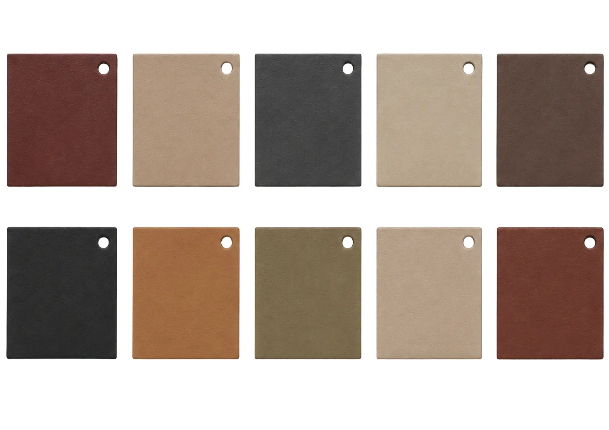 Campioni dei dieci colori di cuoio disponibili per la collezione GESTO