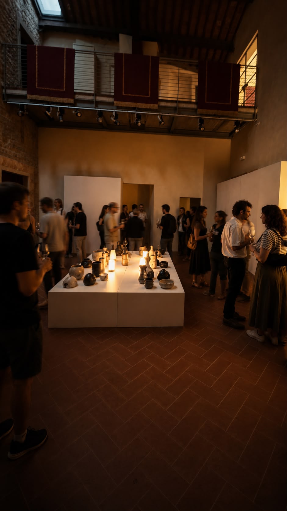 Visitatori alla mostra Materia Senza Tempo nel Palazzo Pretorio di Vicopisano.