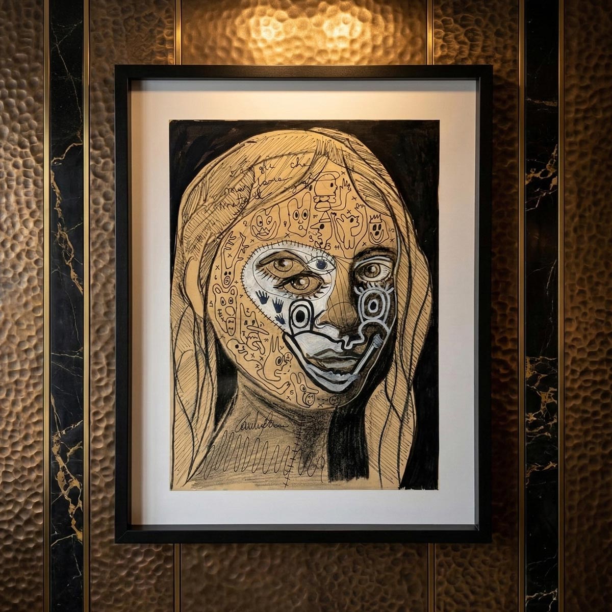 Firma dell'artista Massimiliano Precisi visibile sulla base del collo del soggetto.