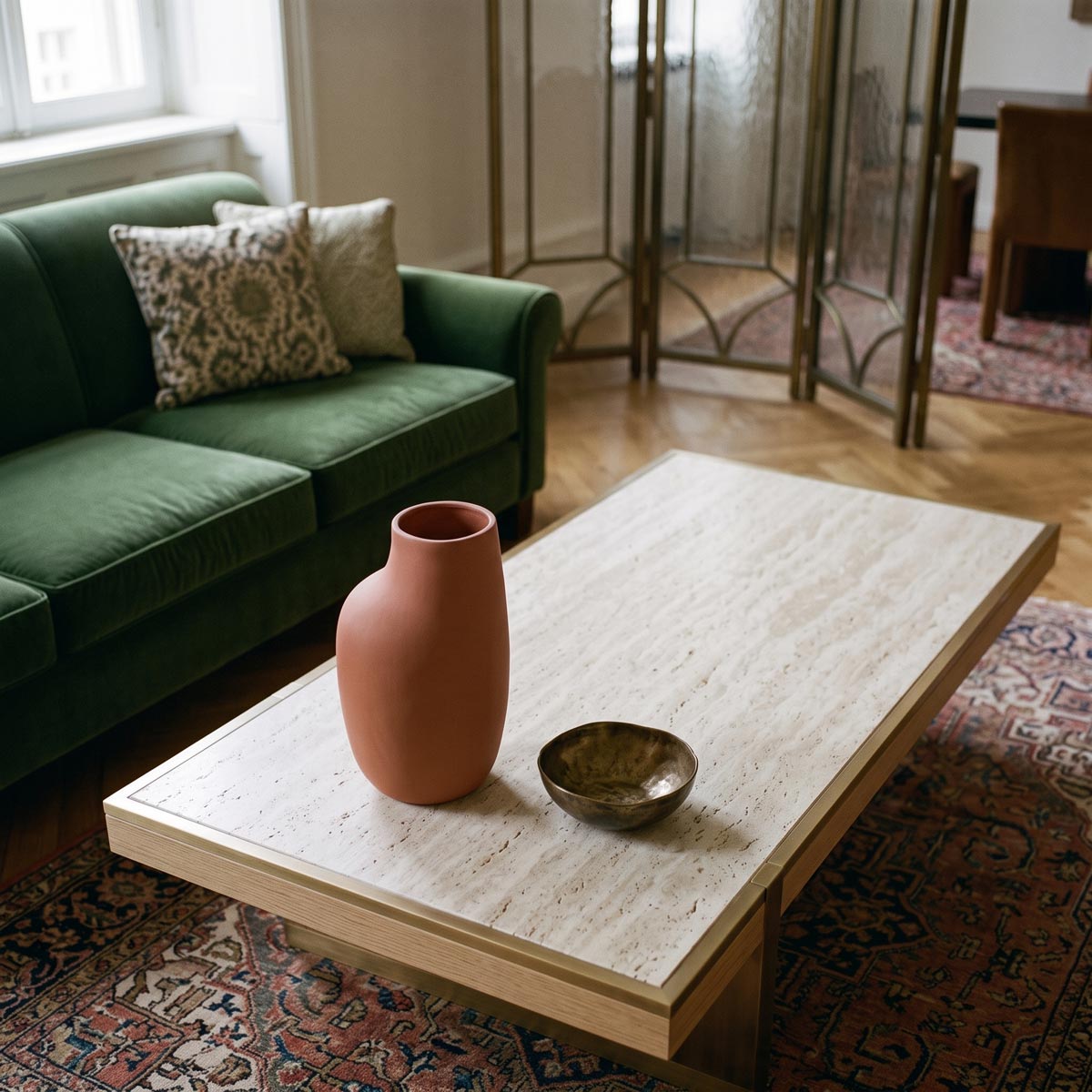 Ceramica artistica contemporanea Nesso della collezione GESSO in un living elegante