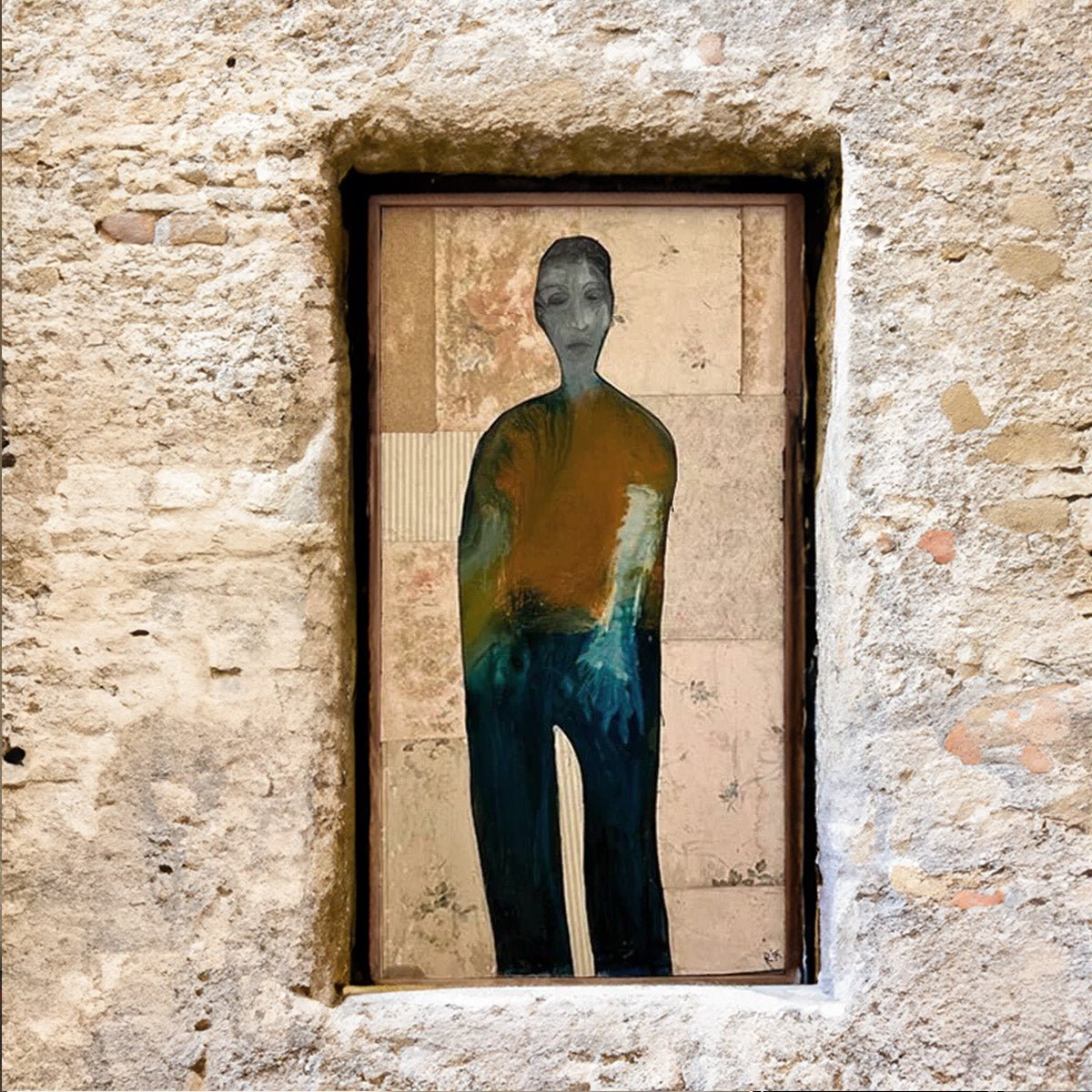 Opera Ombre della Mente di R95, un pezzo di Art Brut a tecnica mista su tela.