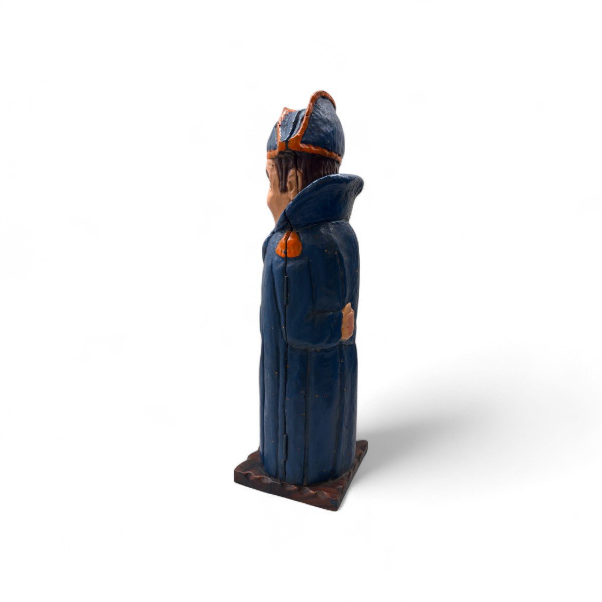 Dettaglio dei fori di tarlo storici sul legno, che ne attestano l'autenticità vintage.