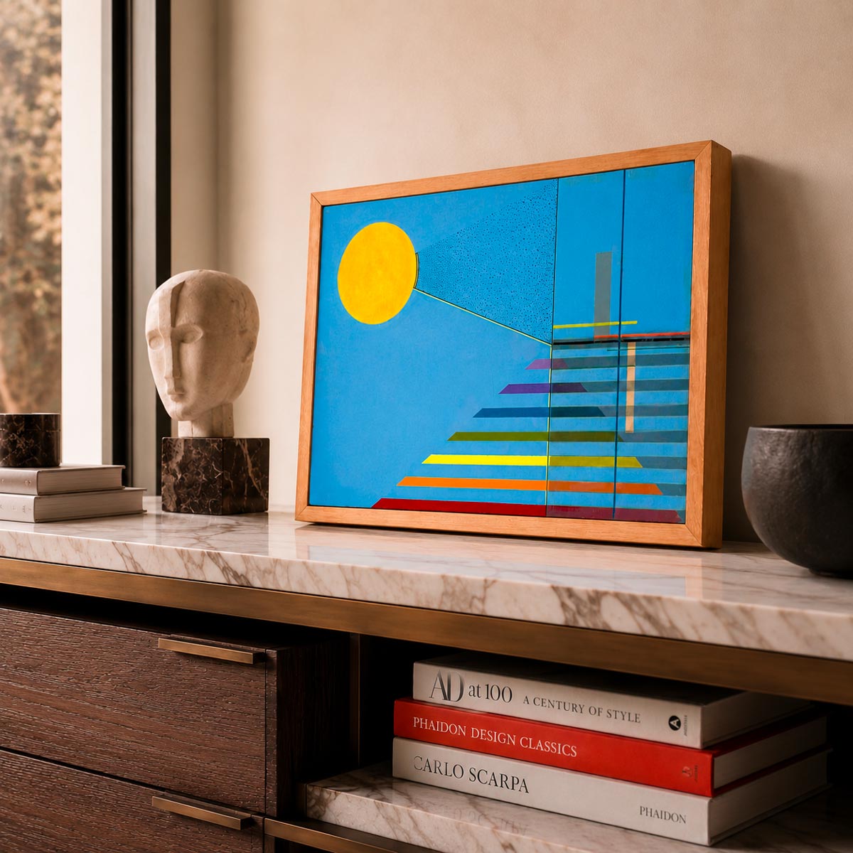 Quadro astratto Matteo Balistreri "Deviazione di luce con cono d'ombra" del 1989.