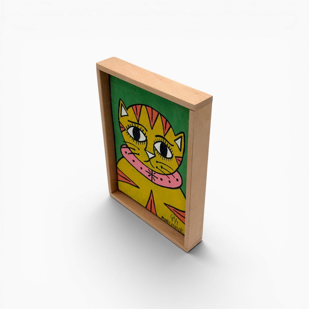 Venatura del legno okoume naturale che incornicia l'opera 26x21 cm.