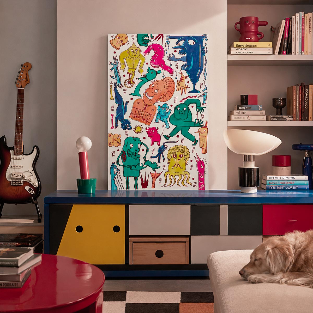 quadro minimalista opus 4 di uodi x vicode ambientato in un living stile sottsass di design