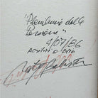 Firma originale, titolo e data 4/07/86 scritti di pugno dall'artista sul retro.