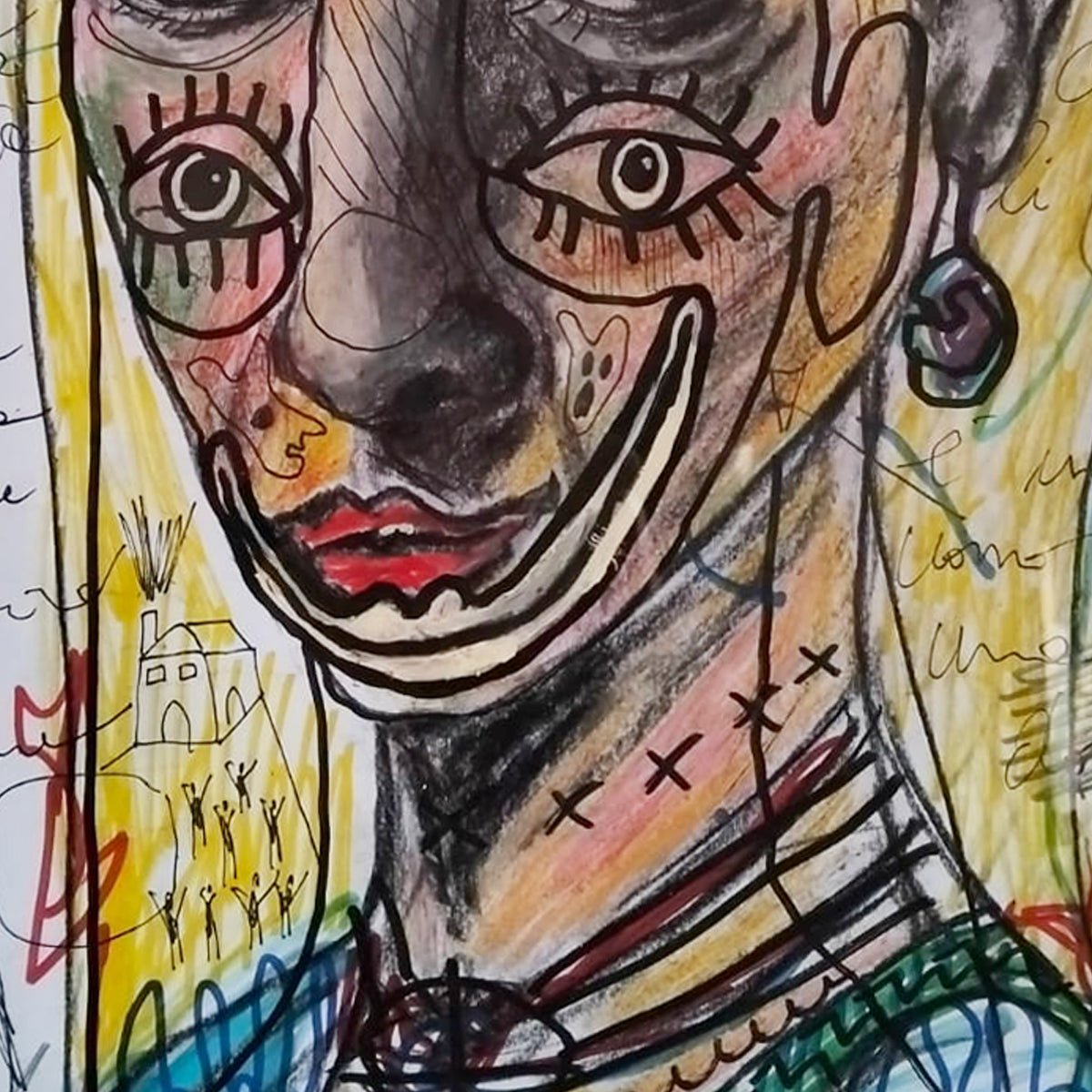 Visione d'insieme del pezzo unico che mostra la sintesi visiva tra ritratto classico e pop art.