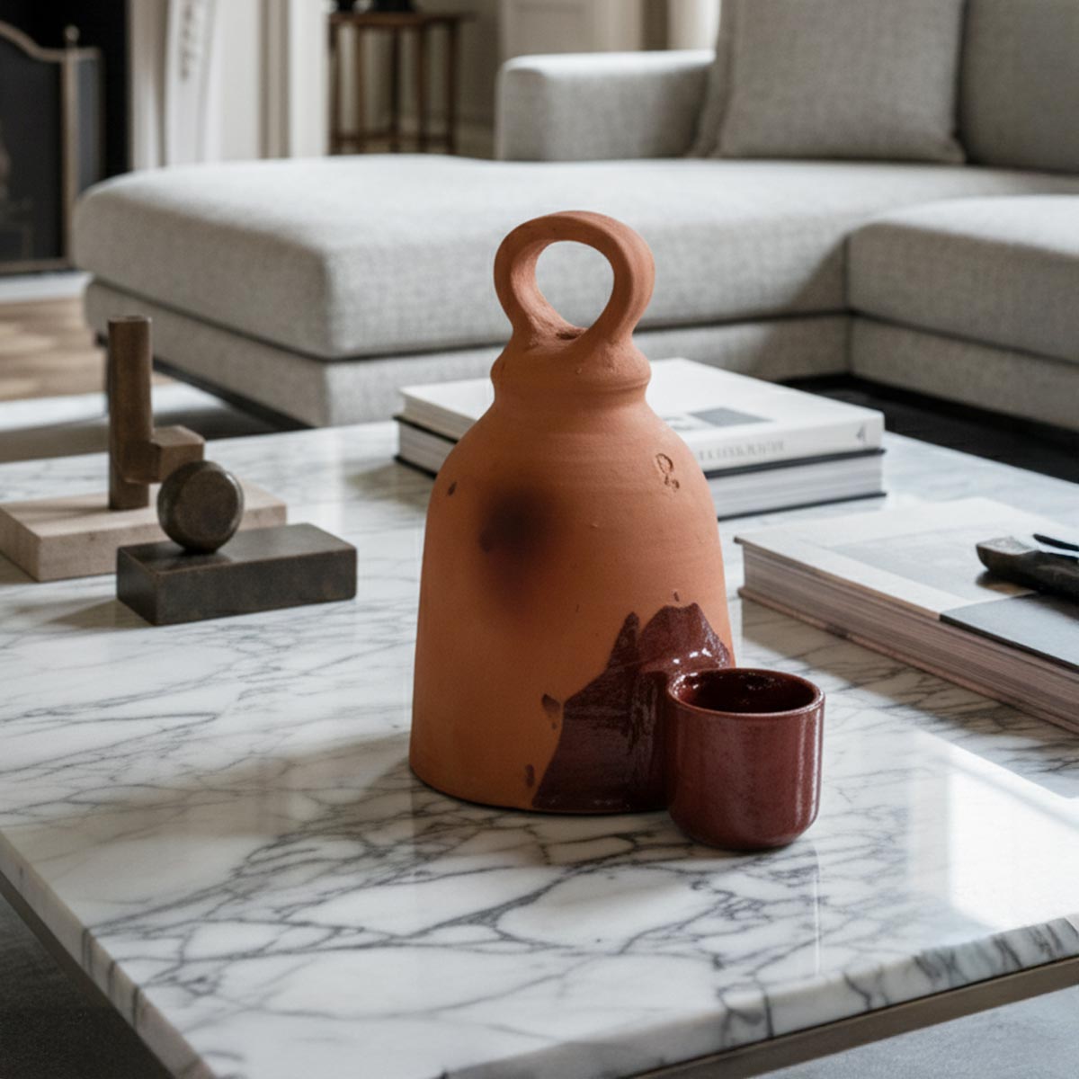 Primo piano del numero "2" inciso a mano sull'argilla della Scultura Canto a Dos.