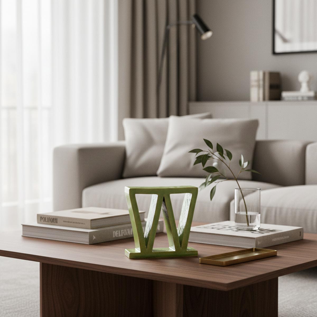 Scultura in ceramica verde Orizzonte Verdeggiante, dal design orizzontale e organico.