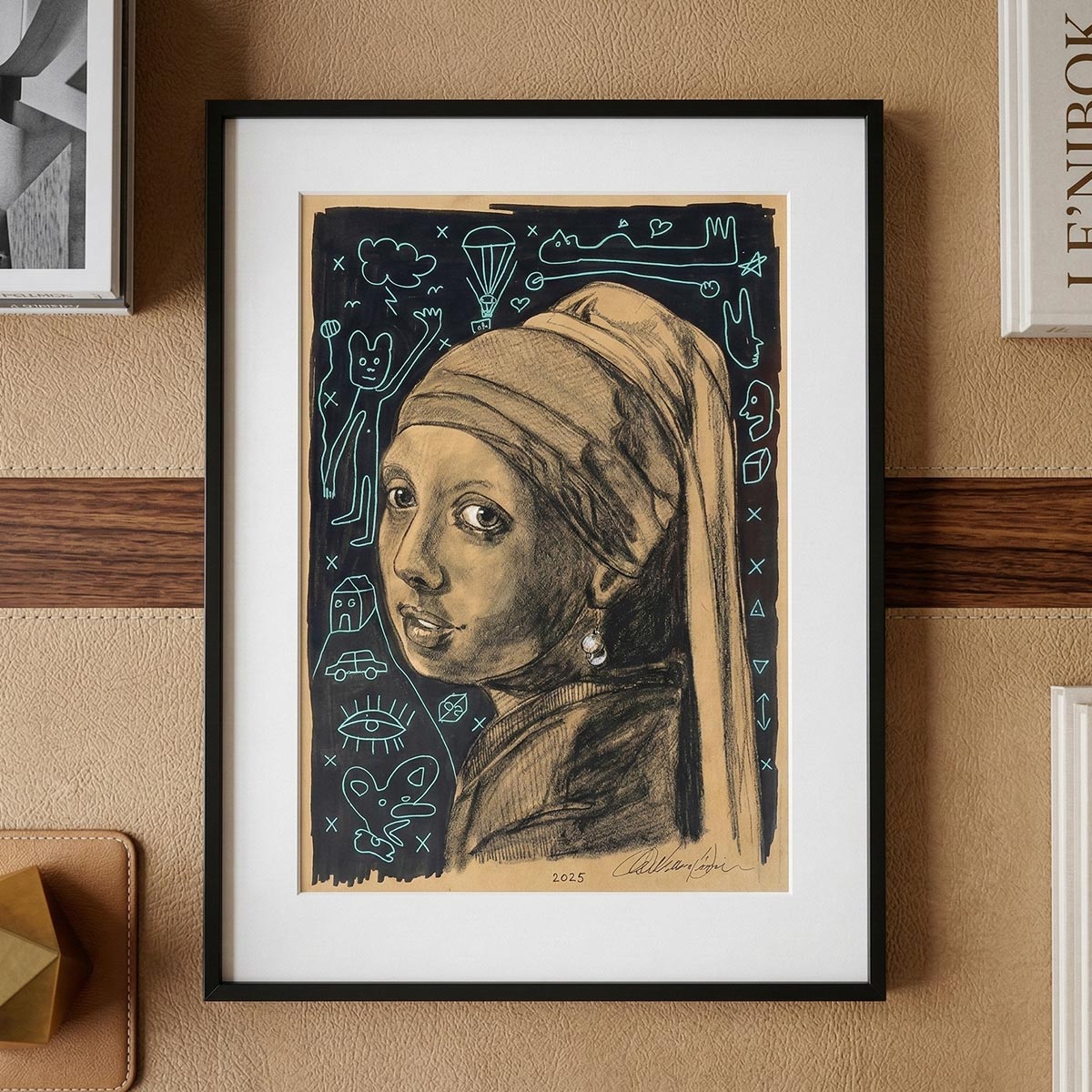 Particolare della perla e del turbante, dove la matericità del tratto evoca la tradizione fiamminga.