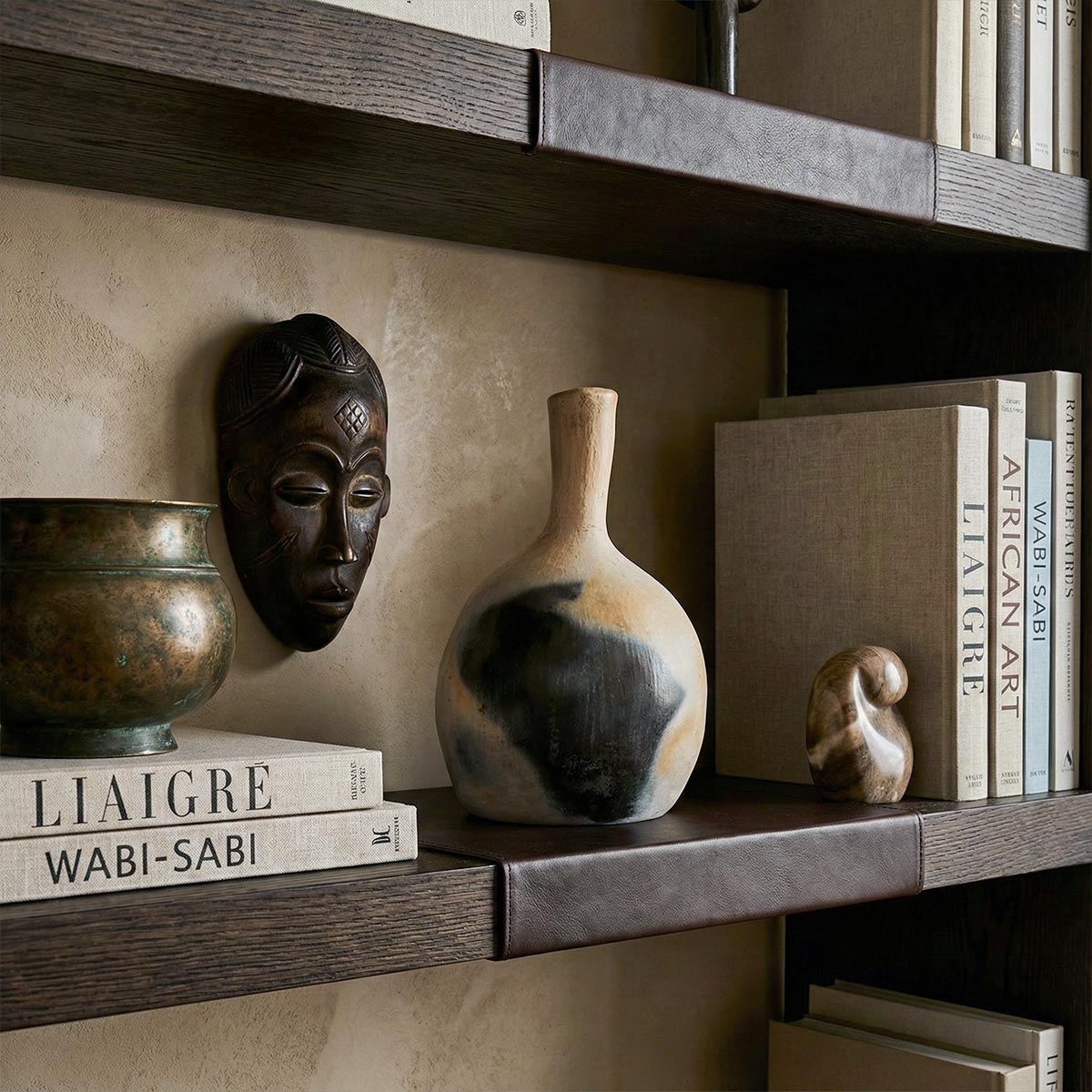 Vaso avorio maculato Mufida ambientato su mobile di design moderno