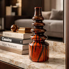 Vaso scultoreo a anelli sovrapposti color terracotta e nero