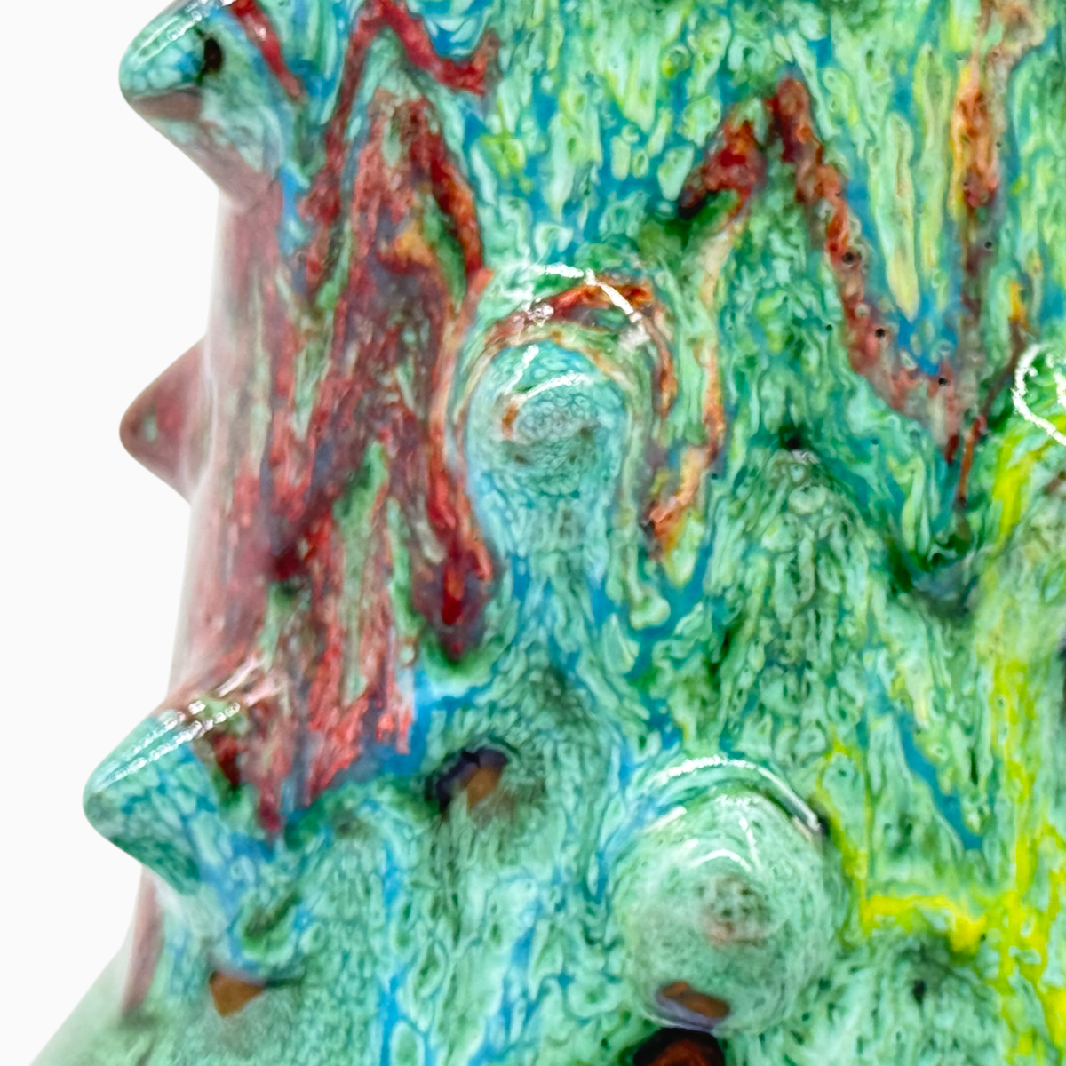 Pezzo unico artigianale effetto ossidazione rame e rosso