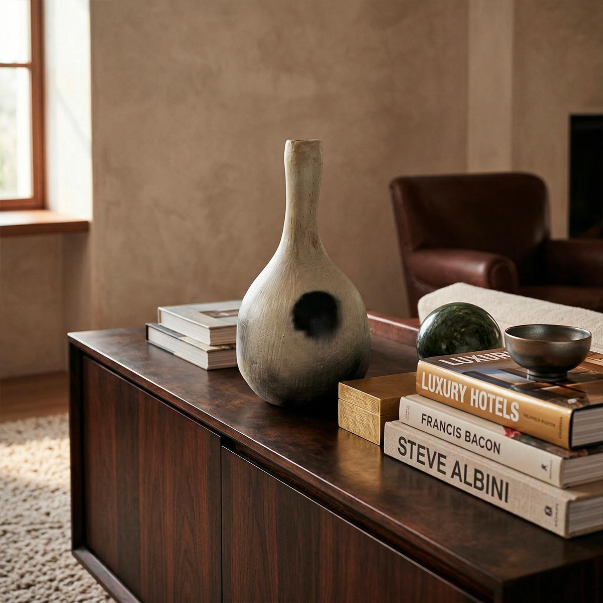 Vaso scultura Najed "Eclissi di Sabbia", ceramica artistica slanciata Malles x Vicode
