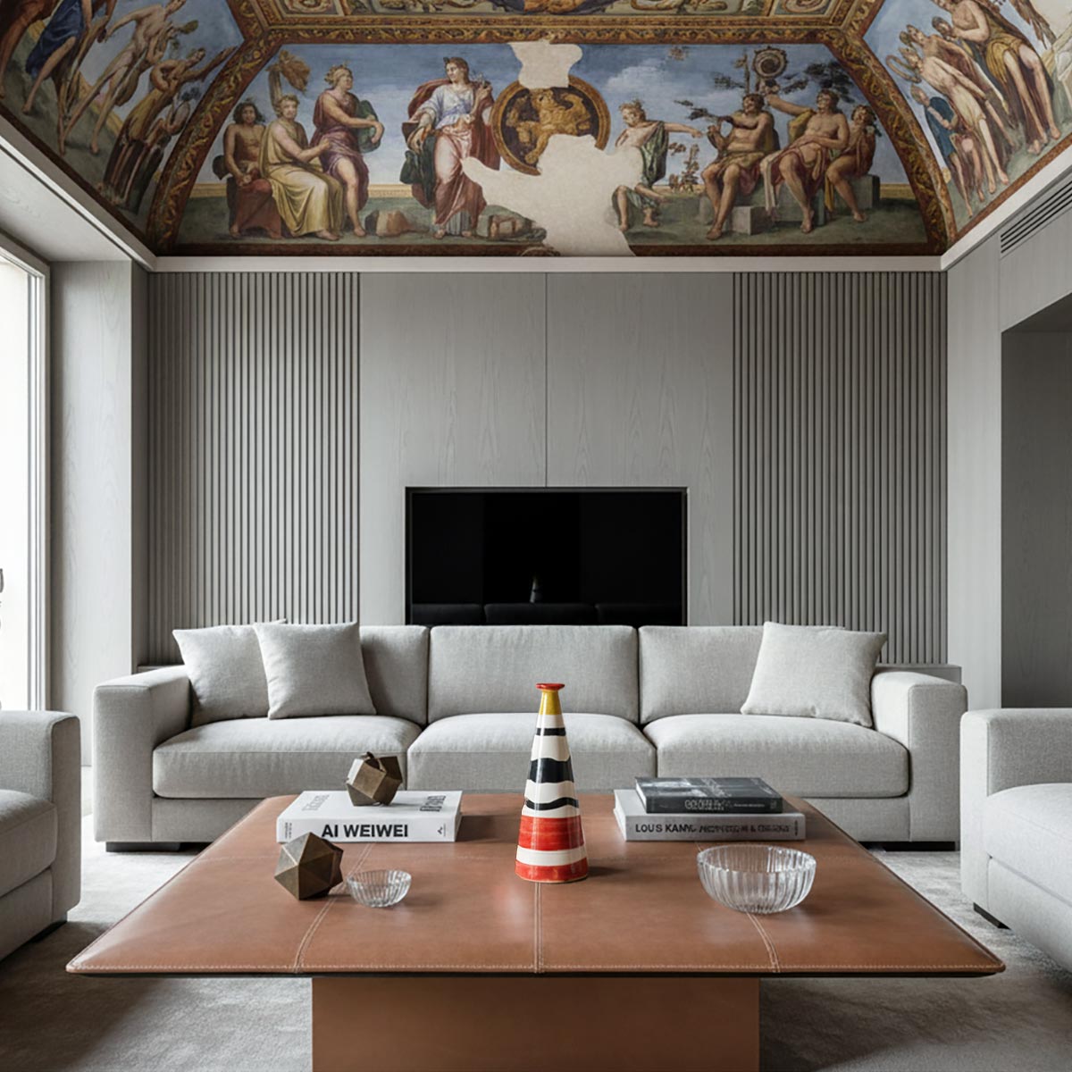 Vaso ceramica colorato Sipario Audace di Artema Galli, design scultoreo postmoderno.