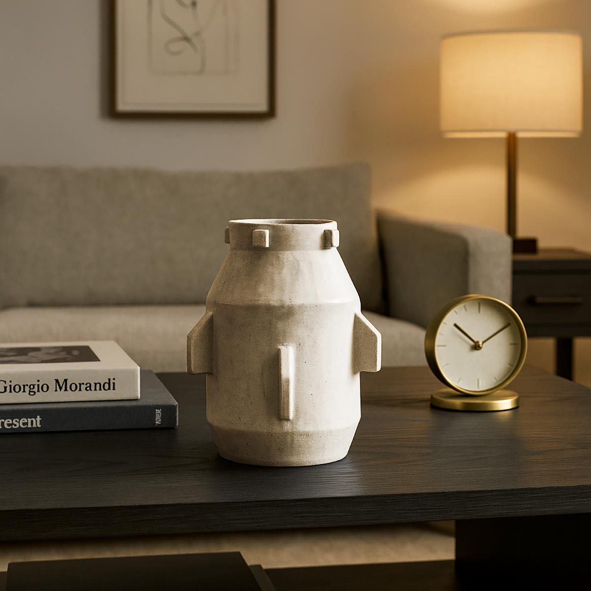 Vaso berbero Totem del Vento, scultura totemica in ceramica bianca con finitura craquelé.